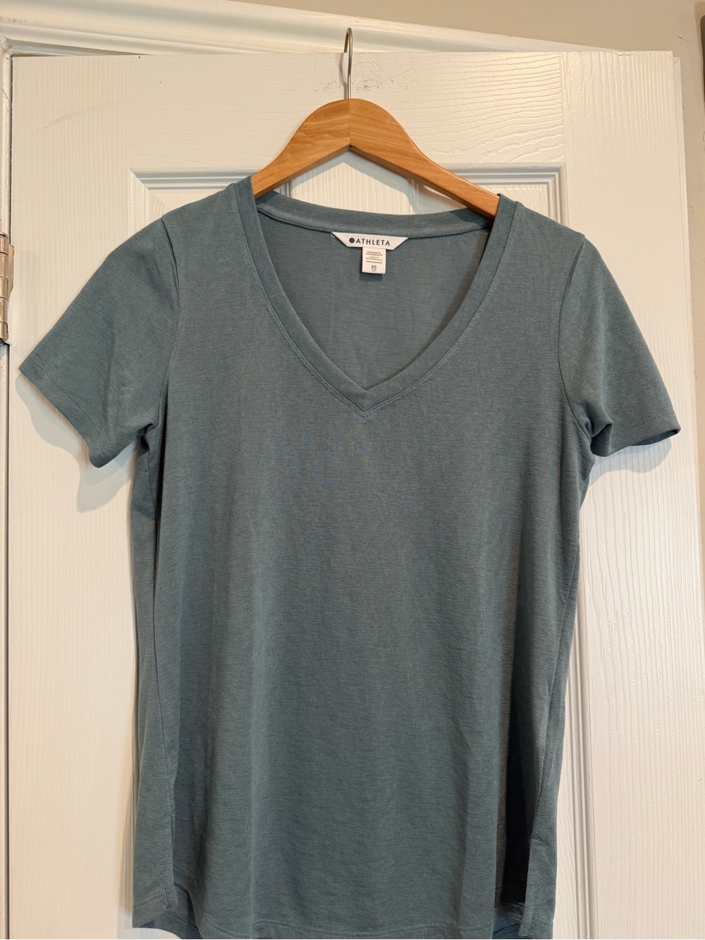 Athleta Short Sleeve V-Neck Tee in Slate Blue-Green